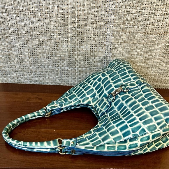 🌟HP🌟VTG 2000 Glossy Teal Mock Croc Vinyl Hobo Shoulder Bag C. Lapson Italy - Picture 9 of 16
